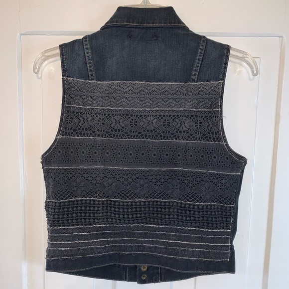 Current Elliott Sleeveless Denim Snap Front Jacket Vest With Lace Back - Picture 4 of 16